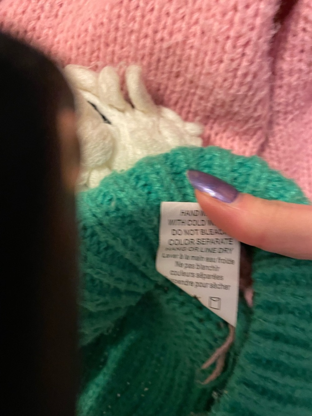 Adorable Pink Sheep Knit Cardigan with Green Hem - Women's Sweater 🌸 - Picture 3 of 5